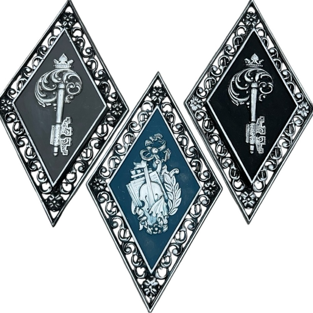 Vintage MCM Syroco Key & Violin Wall Plaques - Set of 3 Diamond Shape Wall Decor